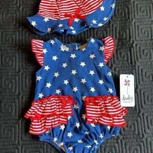 Baby Starters Blue Romper with Star and Stripe Design